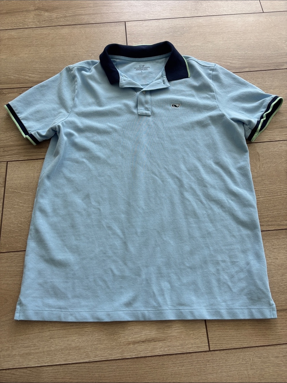 Vineyard Vines Light Blue Polo with Navy Collar